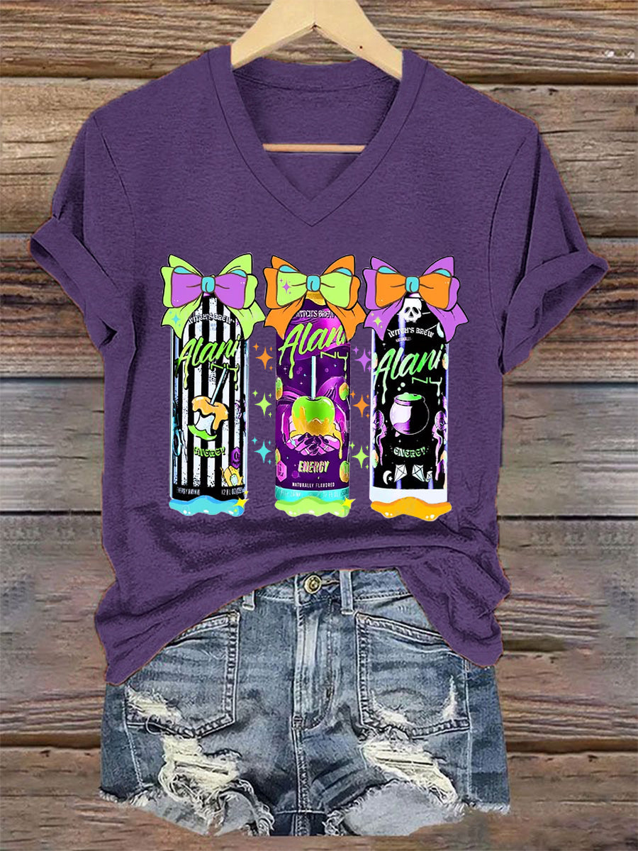 Femmes Funny Halloween Sorcières Brew Alani Casual V-Neck Tee