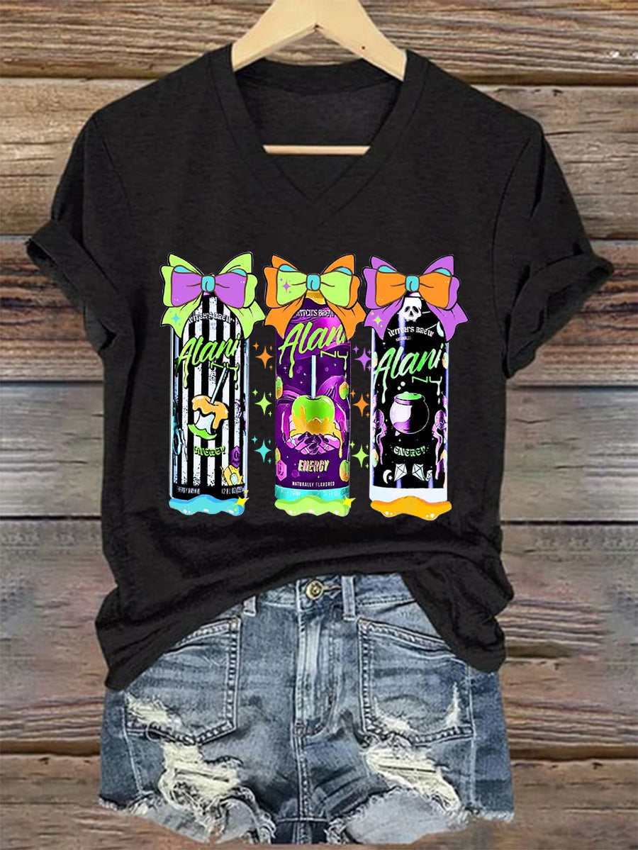Femmes Funny Halloween Sorcières Brew Alani Casual V-Neck Tee