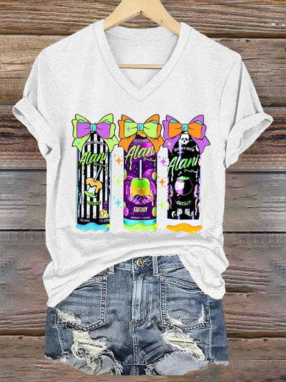Femmes Funny Halloween Sorcières Brew Alani Casual V-Neck Tee
