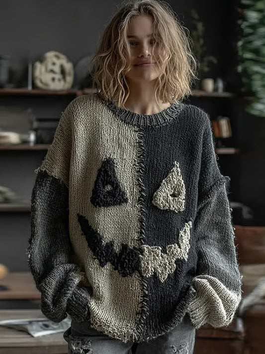 Pull Halloween Spooky Visage Imprimé Femme