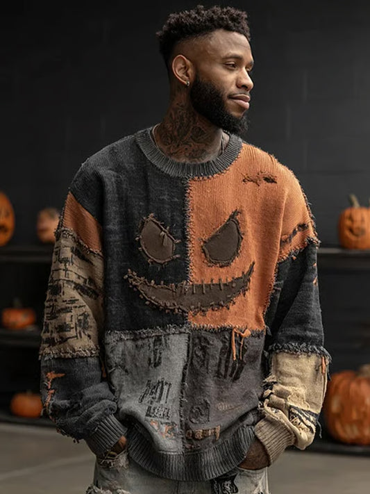 Pull à imprimé Halloween Spooky Face pour hommes