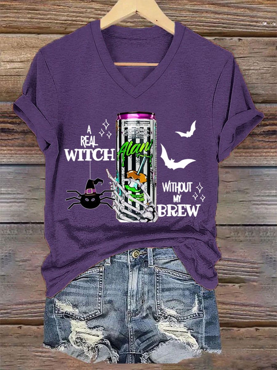 Sorcières Brew Alani Funny Halloween Casual V-Neck Tee Femme