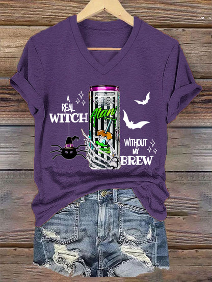 Sorcières Brew Alani Funny Halloween Casual V-Neck Tee Femme