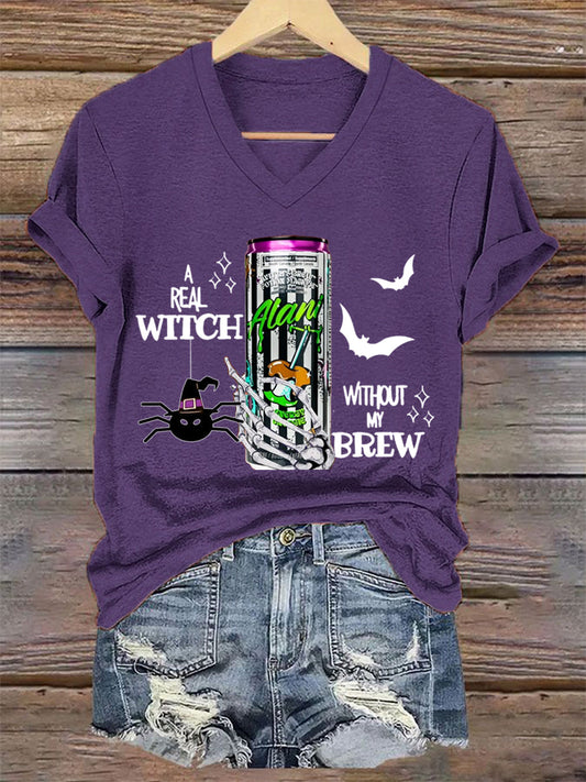 Sorcières Brew Alani Funny Halloween Casual V-Neck Tee Femme