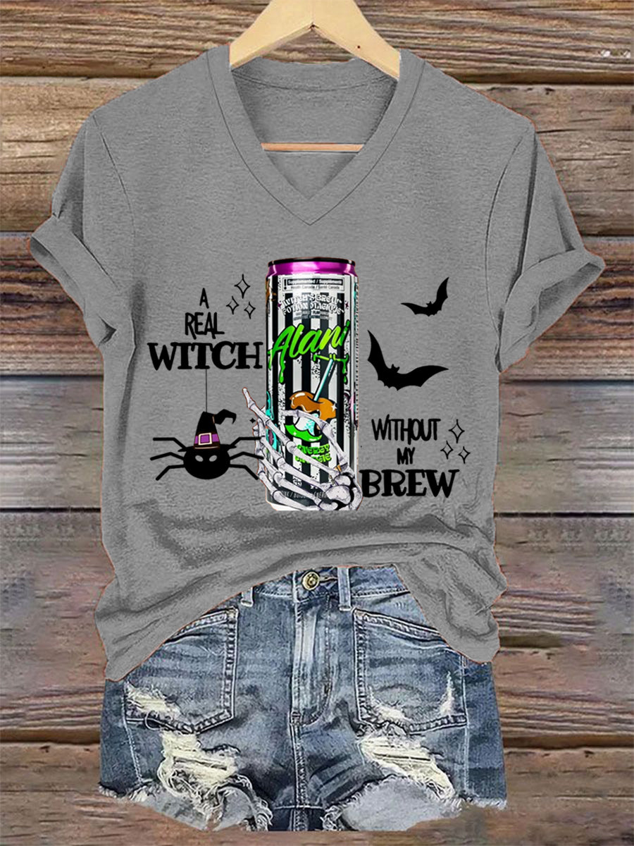 Sorcières Brew Alani Funny Halloween Casual V-Neck Tee Femme