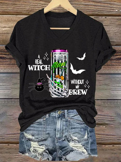 Sorcières Brew Alani Funny Halloween Casual V-Neck Tee Femme