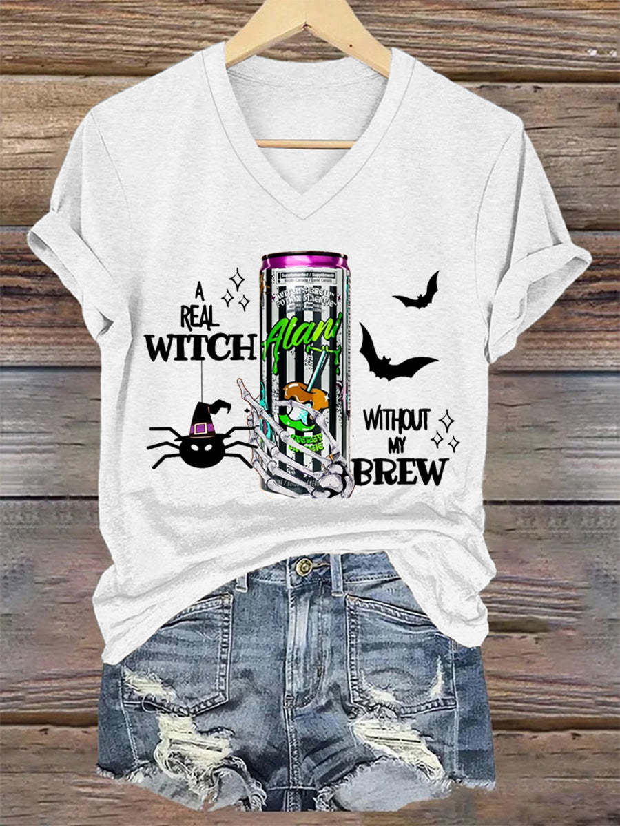 Sorcières Brew Alani Funny Halloween Casual V-Neck Tee Femme