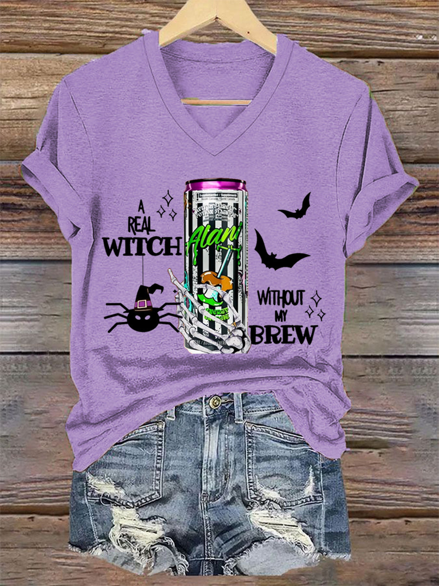 Sorcières Brew Alani Funny Halloween Casual V-Neck Tee Femme