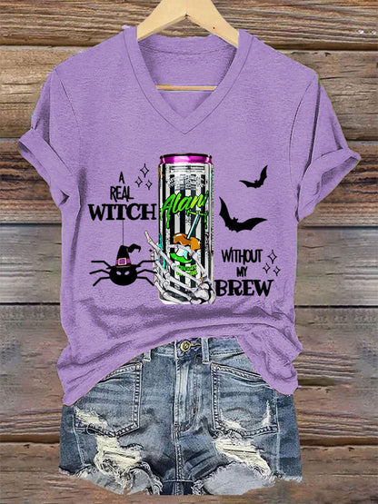 Sorcières Brew Alani Funny Halloween Casual V-Neck Tee Femme