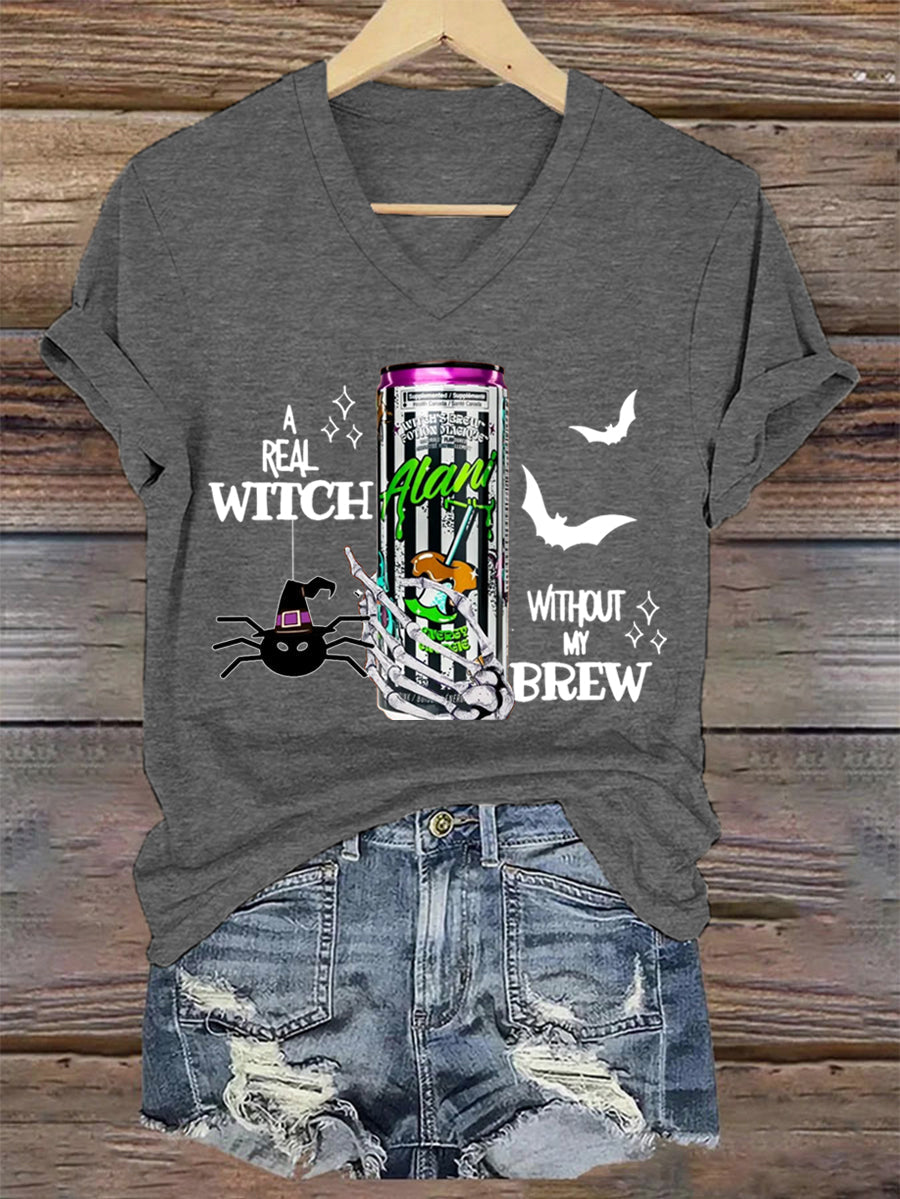 Sorcières Brew Alani Funny Halloween Casual V-Neck Tee Femme