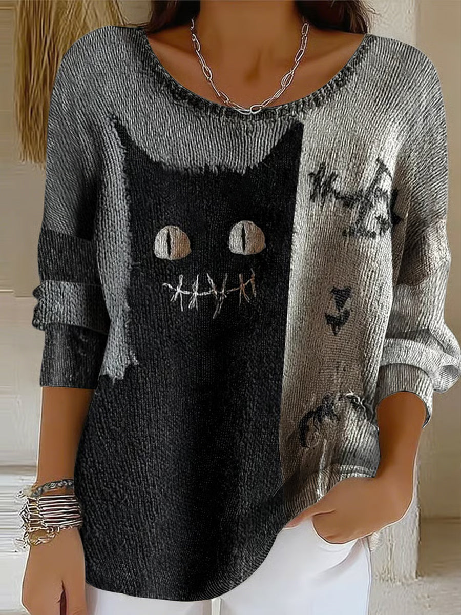 Top Halloween Chat Noir Imprimé Femme