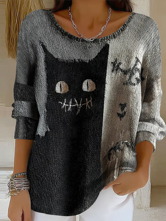 Top Halloween Chat Noir Imprimé Femme