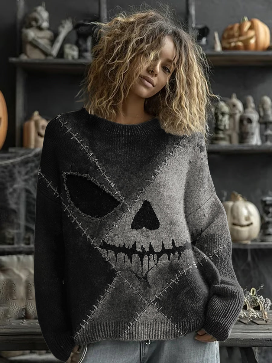 Pull Halloween Spooky Visage Imprimé Femme