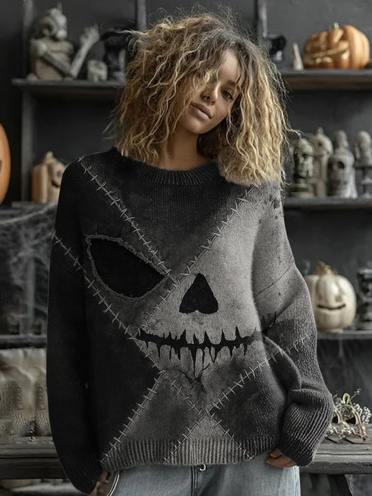 Pull Halloween Spooky Visage Imprimé Femme