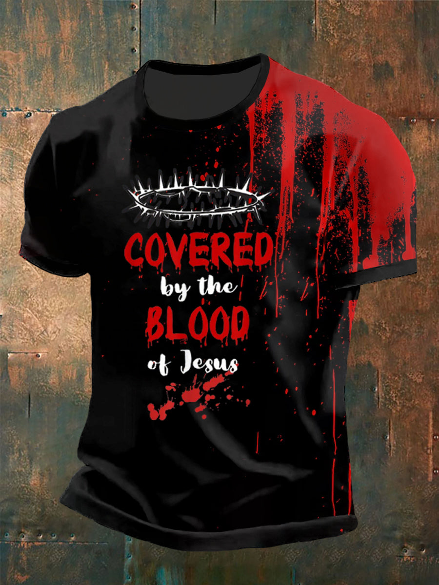 T-shirt manches courtes Couvert par le sang de Jésus pour hommes