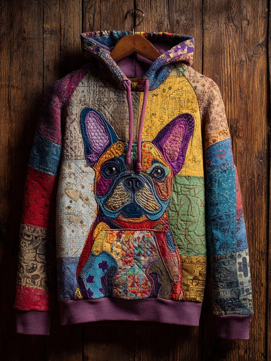 Sweat à Capuche Décontracté Vintage Patchwork Chien Imprimé Art