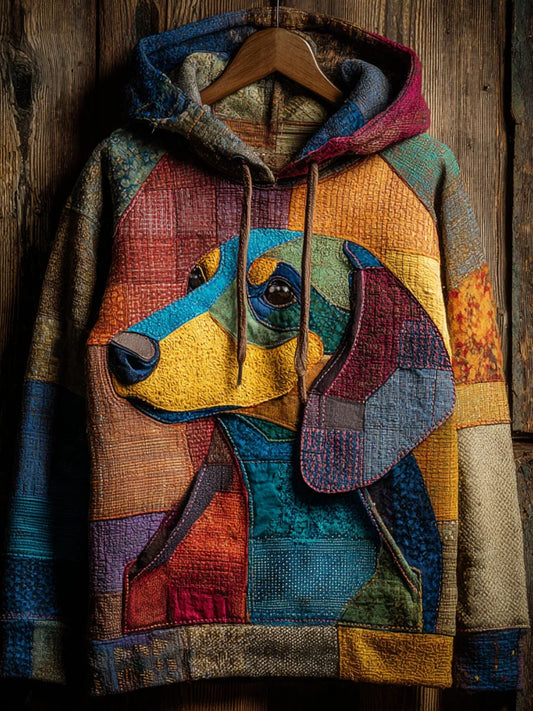 Sweat à Capuche Décontracté Vintage Patchwork Chien Imprimé Art
