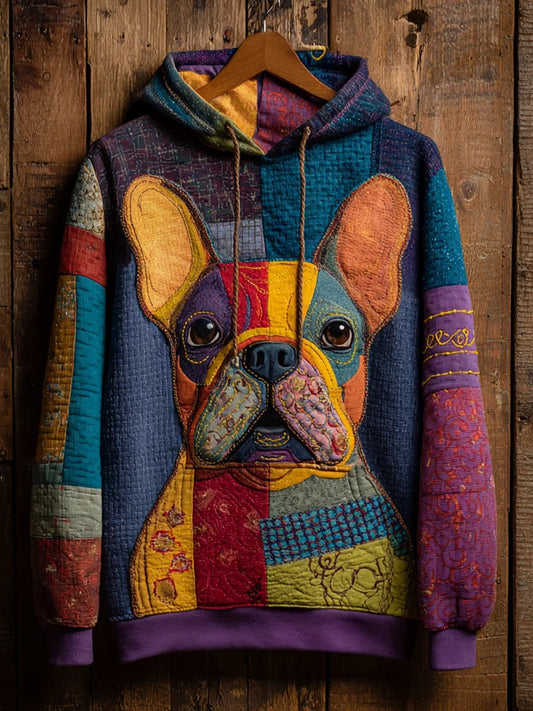 Sweat à Capuche Décontracté Vintage Patchwork Chien Imprimé Art