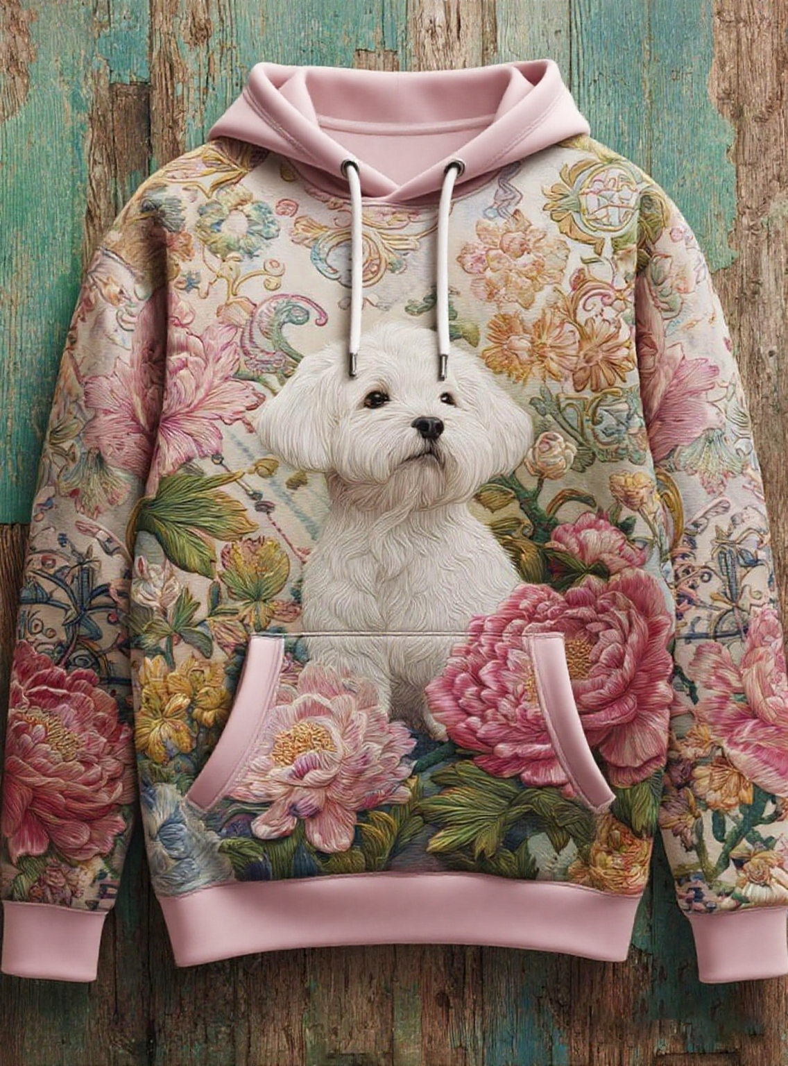 Sweat à Capuche Décontracté Art Imprimé Chien Vintage