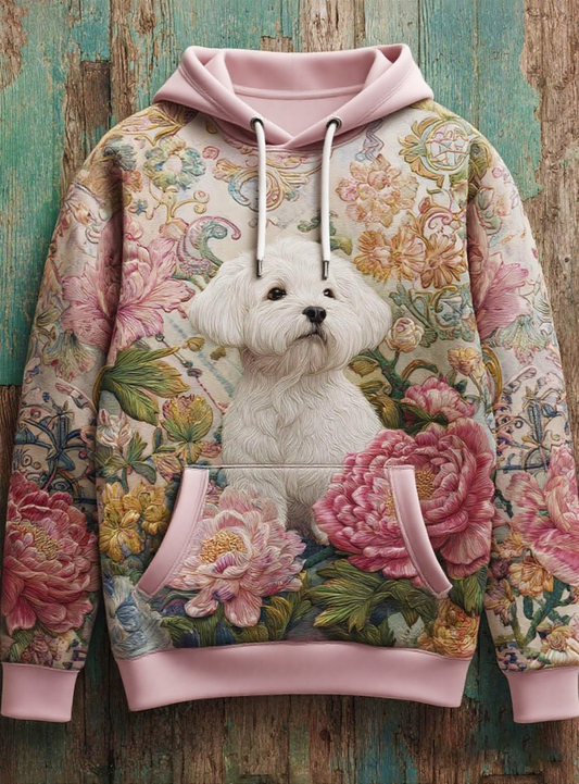 Sweat à Capuche Décontracté Art Imprimé Chien Vintage