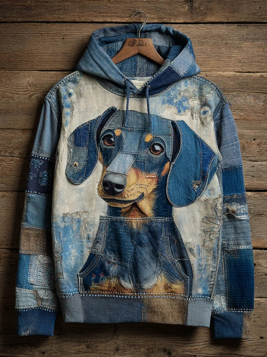Denim Chien Imprimer Art Casual Hoodie