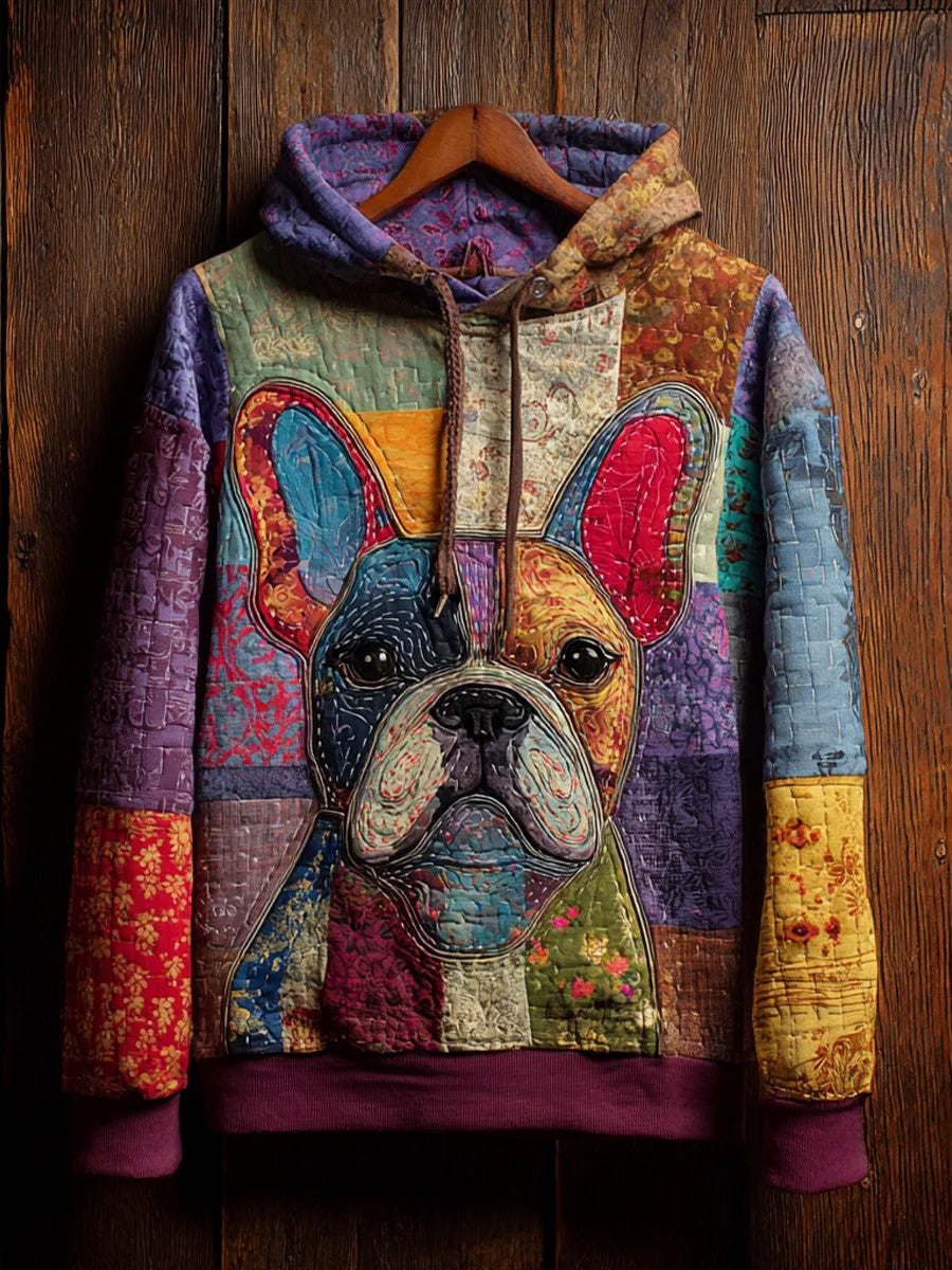Sweat à Capuche Décontracté Vintage Patchwork Chien Imprimé Art