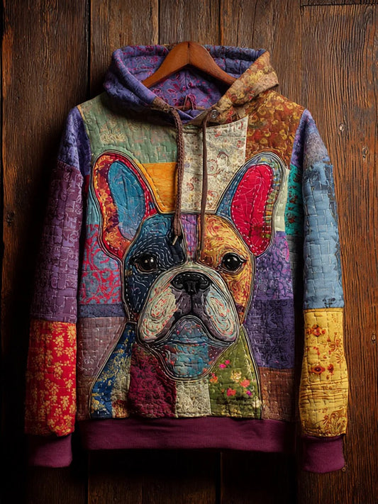 Sweat à Capuche Décontracté Vintage Patchwork Chien Imprimé Art