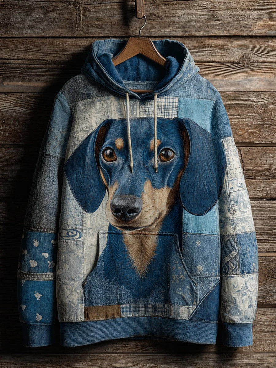 Denim Chien Imprimer Art Casual Hoodie