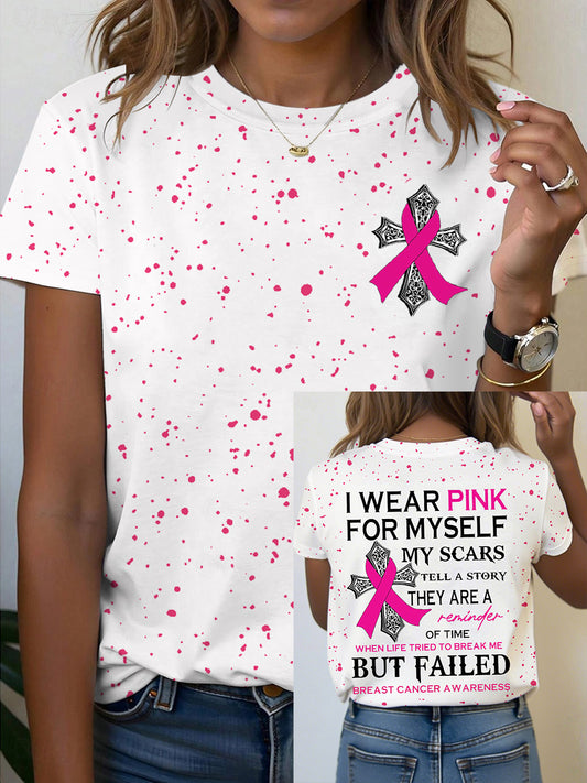 Sensibilisation au cancer du sein des femmes Je porte du rose pour moi-même Mes cicatrices racontent une histoire T-Shirt