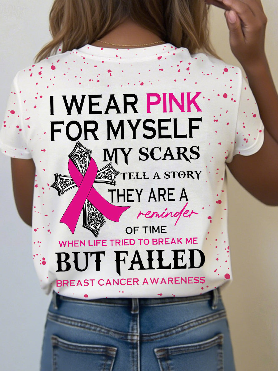 Sensibilisation au cancer du sein des femmes Je porte du rose pour moi-même Mes cicatrices racontent une histoire T-Shirt