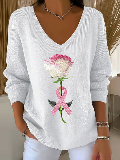 Haut Décontracté Femme Rose Ruban Imprimé Sensibilisation Au Cancer Du Sein