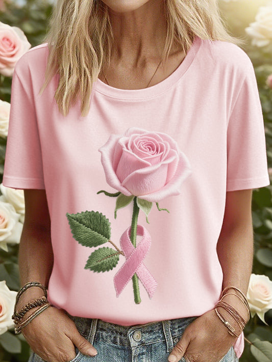 Tee-shirt Femme Rose Brodé Rose Ruban