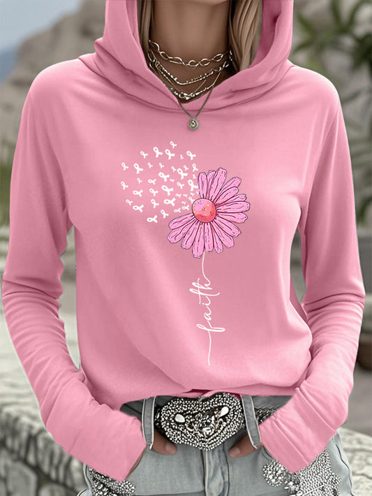 Femmes Rose Ruban Tournesol Foi Sensibilisation Au Cancer Du Sein Soutien Haut À Capuche