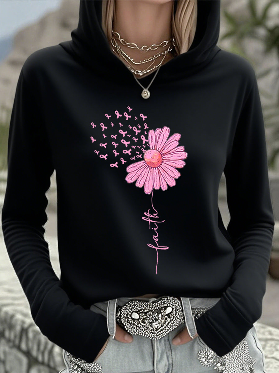 Femmes Rose Ruban Tournesol Foi Sensibilisation Au Cancer Du Sein Soutien Haut À Capuche