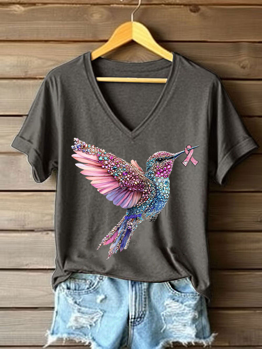 T-shirt Décontracté Femme Imprimé Colibri Rose