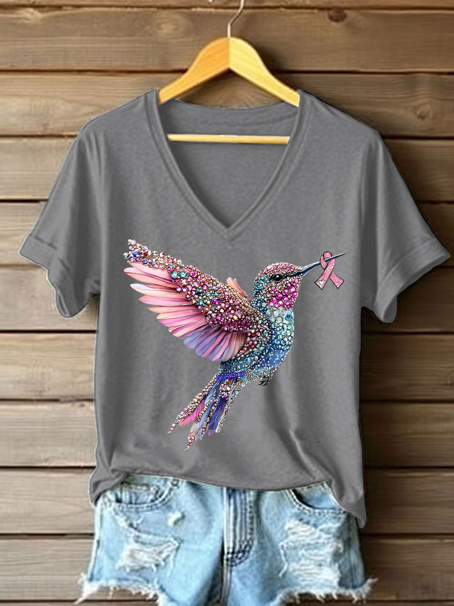 T-shirt Décontracté Femme Imprimé Colibri Rose
