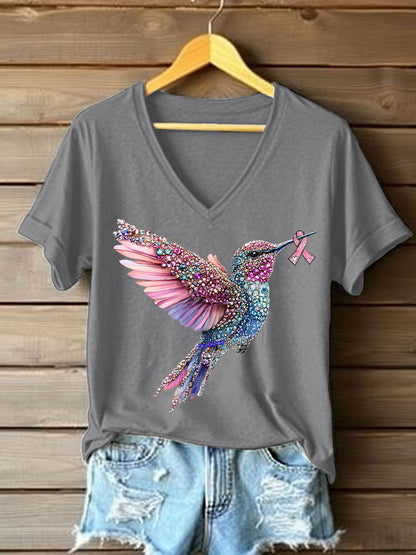 T-shirt Décontracté Femme Imprimé Colibri Rose