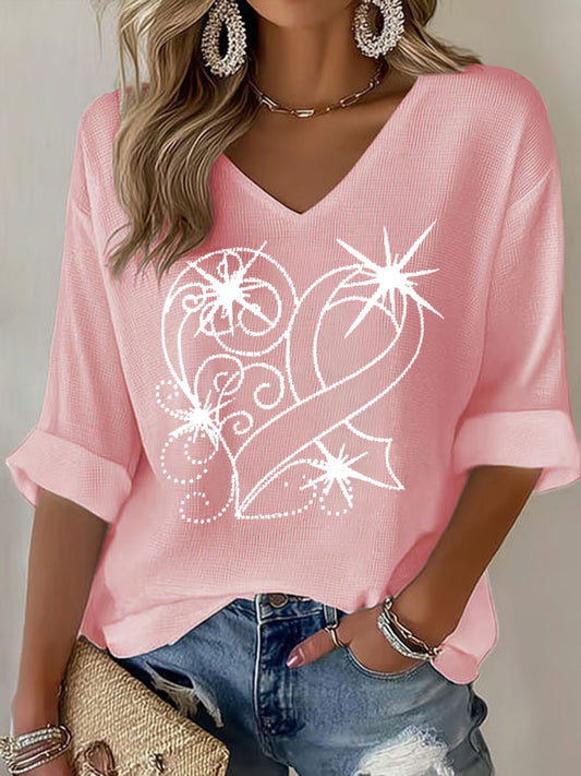 Sensibilisation au cancer du sein T-shirt décontracté à imprimé ruban rose pour femmes