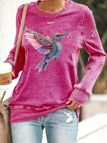 Sweat-shirt Décontracté Femme Rose Imprimé Colibri