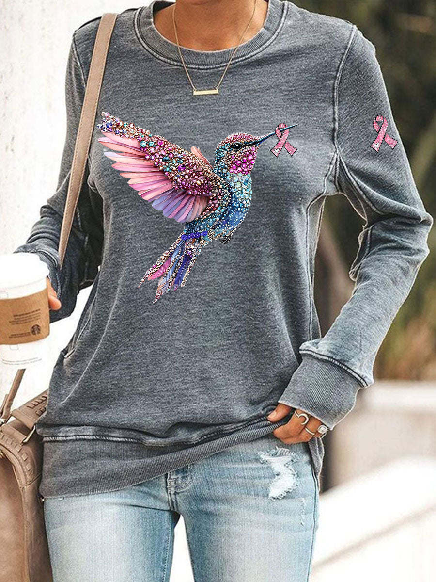 Sweat-shirt Décontracté Femme Rose Imprimé Colibri
