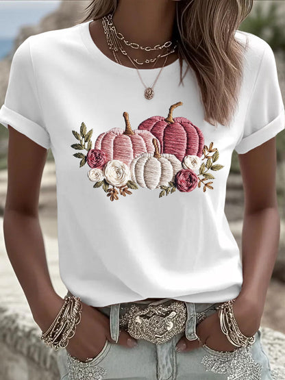 T-shirt Décontracté Femme Rose Imprimé Citrouille