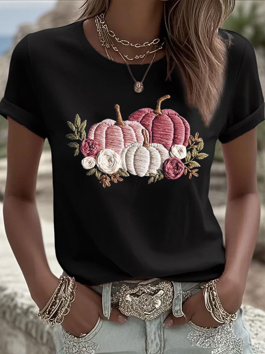 T-shirt Décontracté Femme Rose Imprimé Citrouille