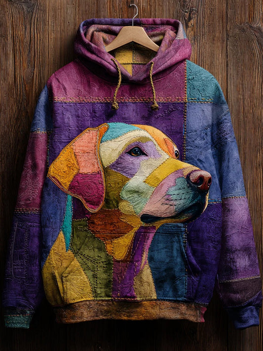Sweat à Capuche Décontracté Vintage Patchwork Chien Imprimé Art