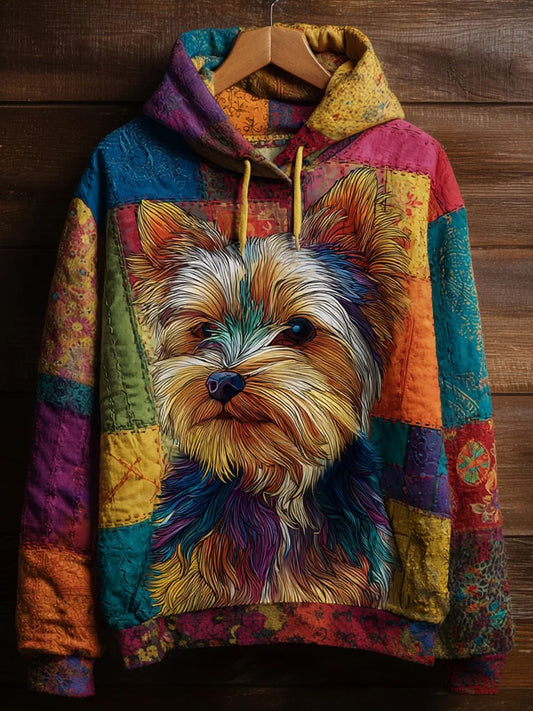 Sweat à Capuche Décontracté Vintage Patchwork Chien Imprimé Art