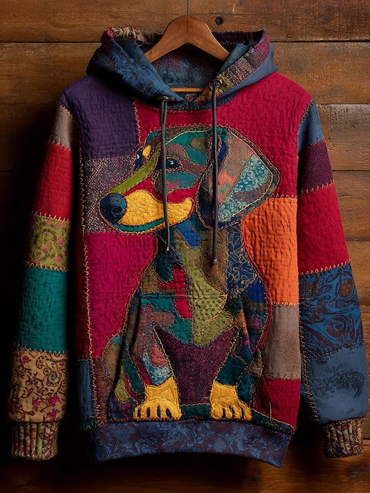Sweat à Capuche Décontracté Vintage Patchwork Chien Imprimé Art