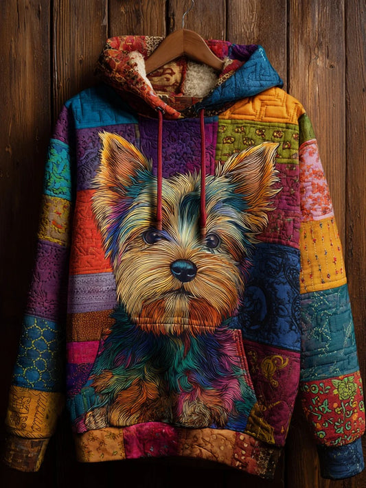 Sweat à Capuche Décontracté Vintage Patchwork Chien Imprimé Art