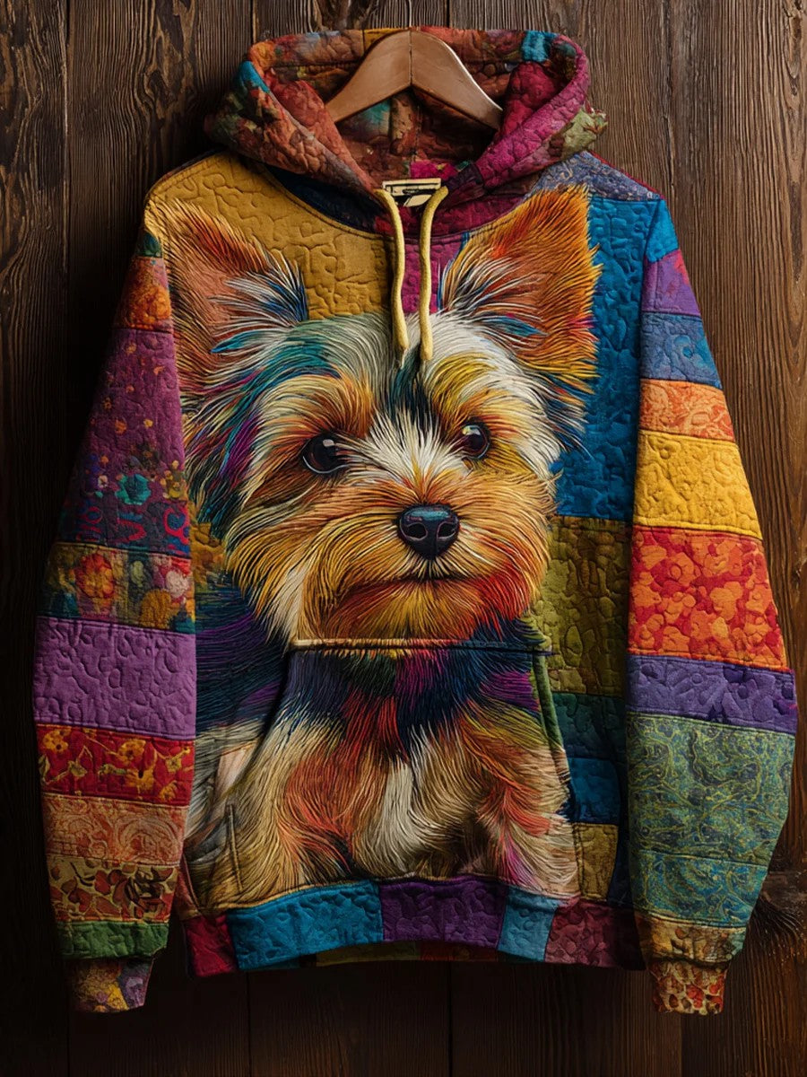 Sweat à Capuche Décontracté Vintage Patchwork Chien Imprimé Art