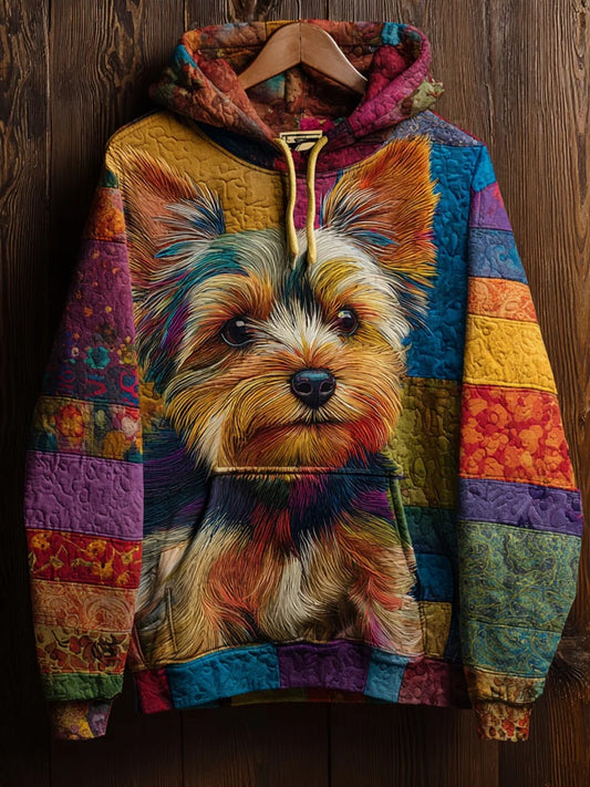 Sweat à Capuche Décontracté Vintage Patchwork Chien Imprimé Art