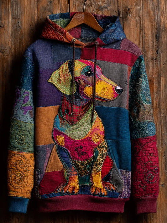 Sweat à Capuche Décontracté Vintage Patchwork Chien Imprimé Art