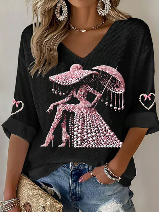 T-shirt gaufré sensibilisation au cancer du sein pour femmes